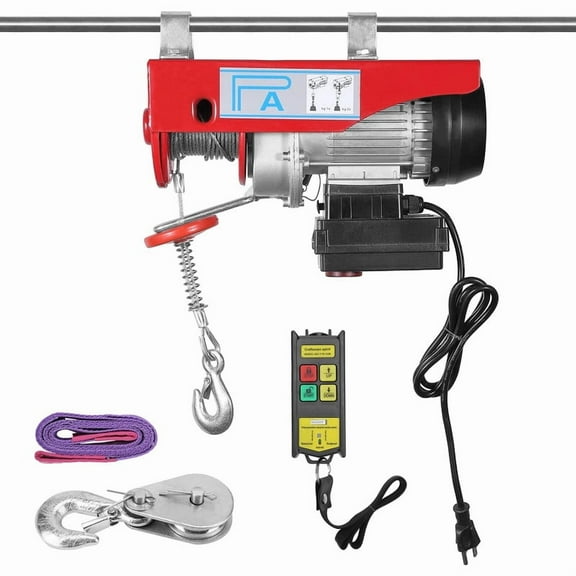 Towallmark 850LBS Capacity Electric Hoist, 110V Alloy Steel Winch With 12M Steel Cable, Wireless Remote Control Lifting Hoist For Garage Ceiling Factory Installation