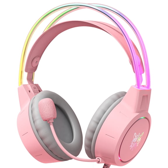 Lightweight Gaming Headset with RGB Lighting, Wired Over Ear Headphone with Mic for PC, PS4, PS5, Switch, Stereo Surround Sound, Self-Adjusting Headband