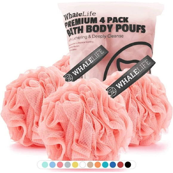 Esponja de baño WhaleLife Loofah para mujeres y hombres, paquete de 4 (rosa)