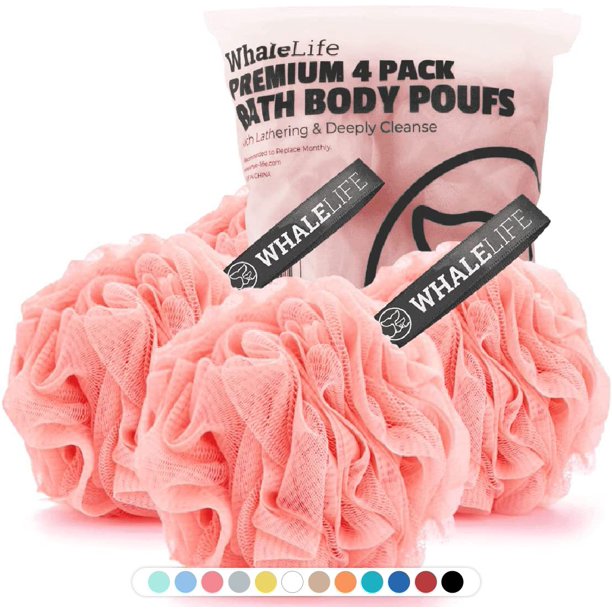 Esponja de baño WhaleLife Loofah para mujeres y hombres, paquete de 4 (rosa)