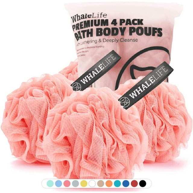 Esponja de baño WhaleLife Loofah para mujeres y hombres, paquete de 4 (rosa)