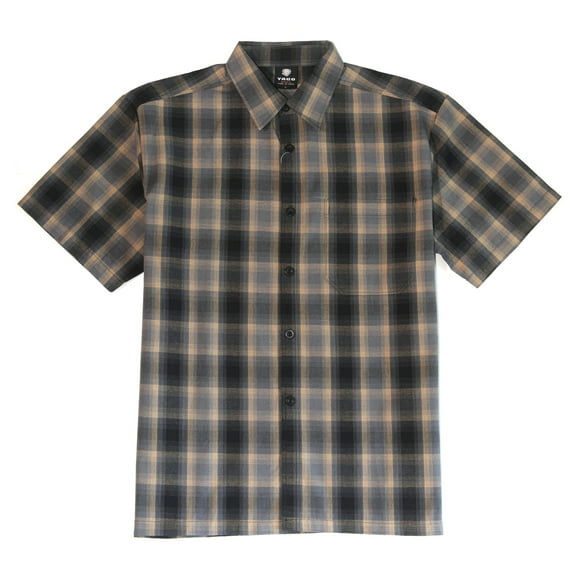YAGO Men's Casual Plaid Short Sleeve Woven Button Down Shirt Black 14AB (Large)
