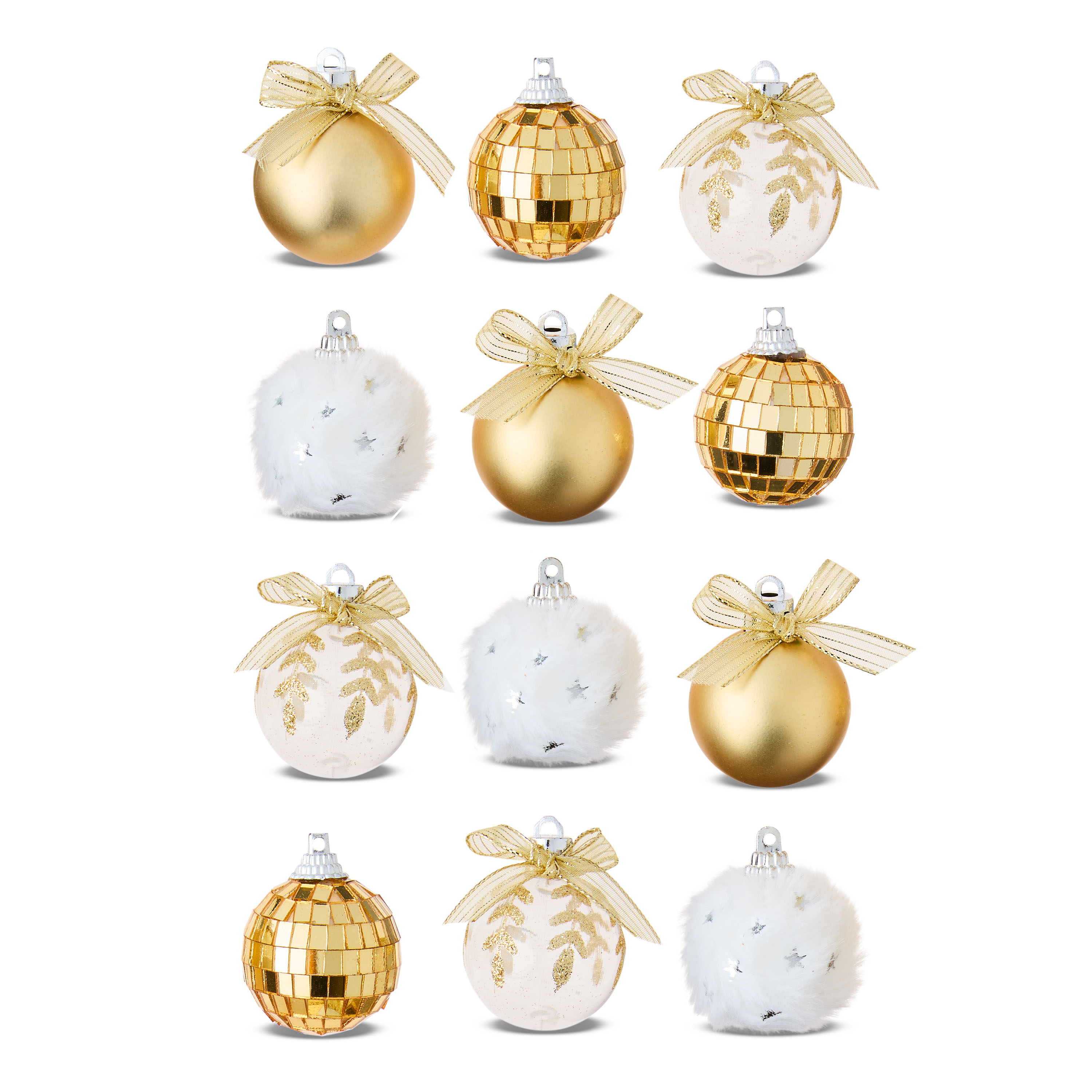 Gold and White Mini Ball Christmas Ornaments, 12 Count, by Holiday Time