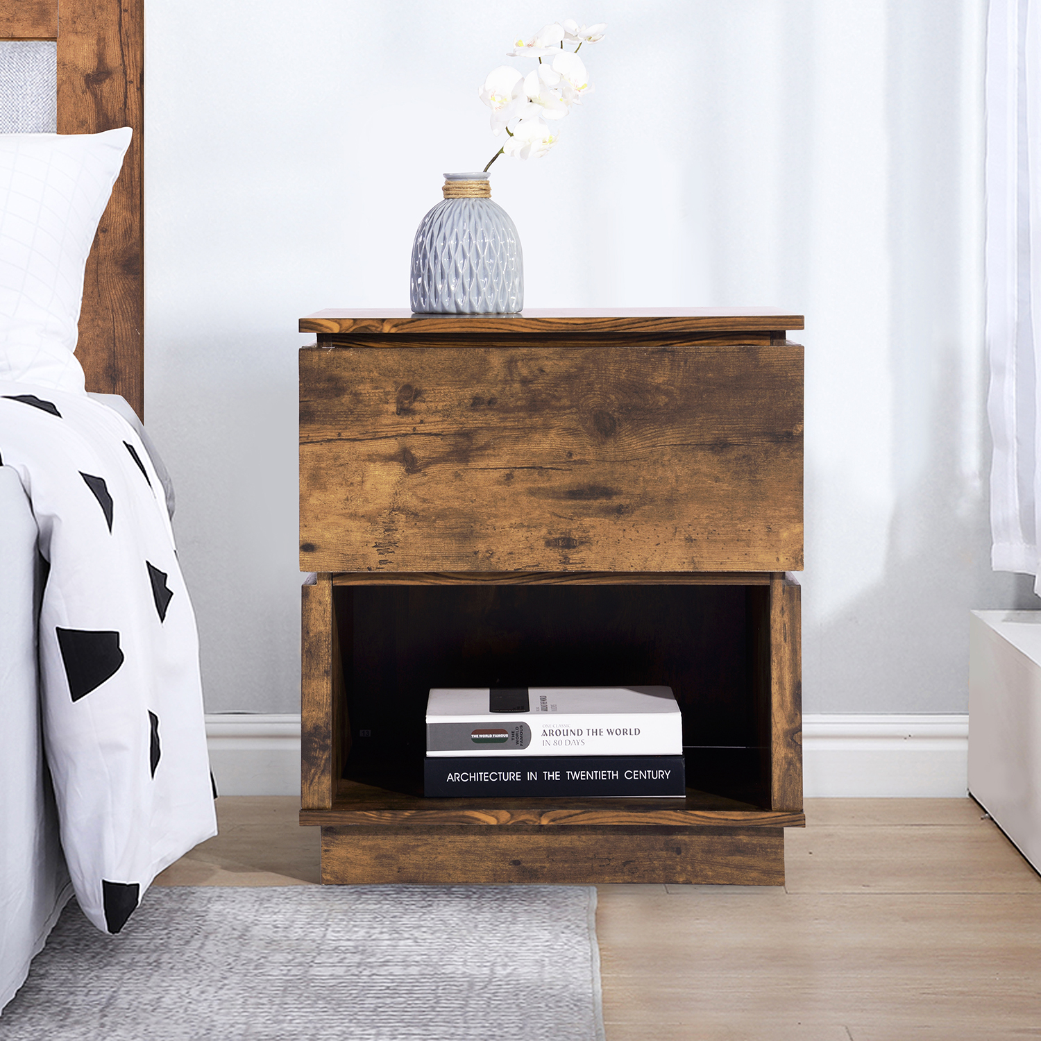 Furniturer Vintage Nightstand End Table With One Drawer Walmart Canada