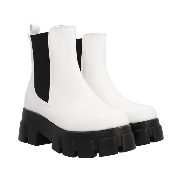Bota Combat Suela Gruesa Track Para Mujer Blanco Con Resorte Platonia TERESA-02-BLANCO