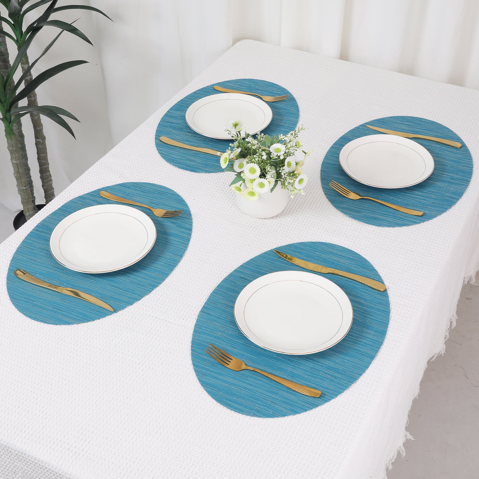 REGALWOVEN Placemats Set of 6 Oval Placemats for Kitchen Dining Table Decor Table Placemats Wipeable Table Mat Blue 18*12.5Inch