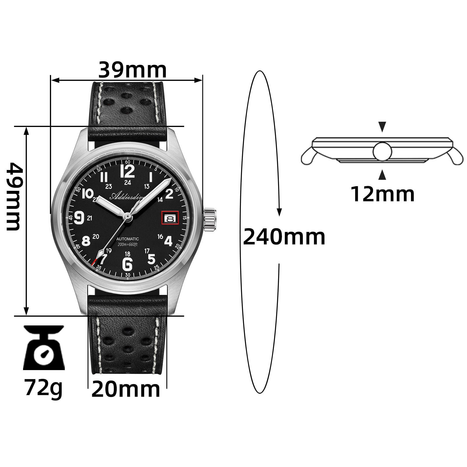ADDIESDIVE Men's Automatic Watch NH35A Movement Dive Watch 200M Waterproof Sapphire Crystal Luminous Analog Wristwatch for Men Leather Band