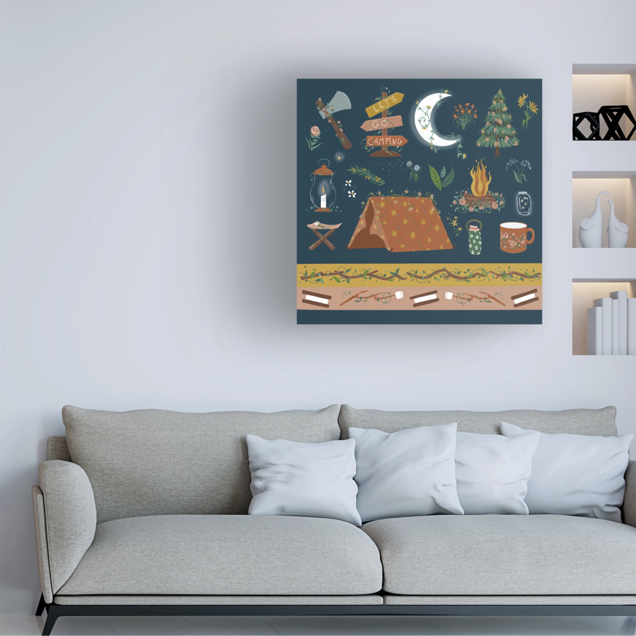Canvas Wall Art - Christine Rotolo 'Camping Gear' Wall Art for Living Room, Bedroom, or Office Décor by Trademark Fine Art - 18 x 18 Inches