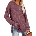 thumbnail image 3 of Blusa Manga Larga Bloqueo de Color Cuello Redondo Abertura Lateral Tops Básicos Cómodos para Mujer, 3 of 6
