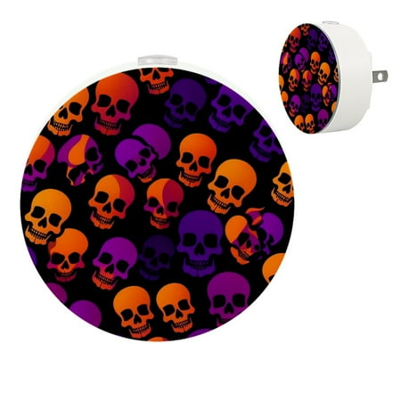 

LED Night Lights Plug into Wall 2-Pack 0.5W Plug in Night Light Dusk to Dawn White Bright Nightlight for Bedroom Bathroom Hallway Kitchen Frightened Skulls Heart Abstract Art Tropical