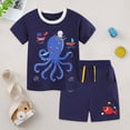 thumbnail image 2 of Boy Toddler Summer Clothes 2T 3T 4T 5T Kids Short Sleeve Truck Print T-Shirt Tops Solid Color Shorts Set 2Pcs Casual Toddler Boy Outfits ,Dark Blue, 2 of 6
