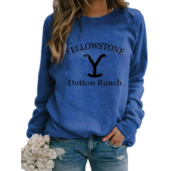 Nouveau Yellowstone Dutton Ranch Imprimé Sweat-Shirts Col Rond Manches Longues Tops