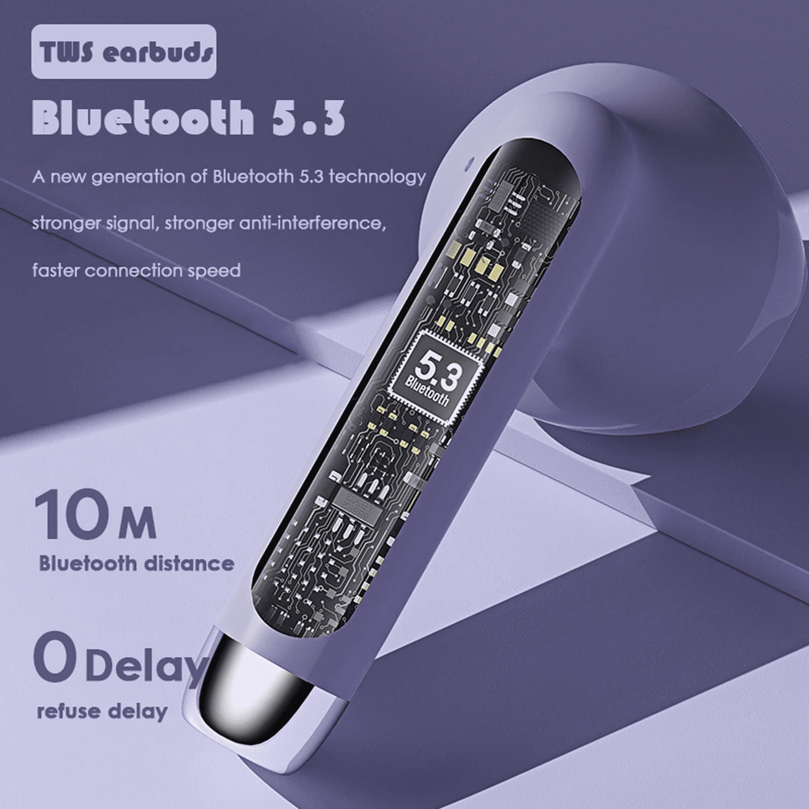 True Wireless Earbuds Purple Bluetooth 5.3 with Microphone for Working Out Noise Canceling Blue Tooth Ear Buds Deep Bass TWS Wireless Earphones with Charging Case in Ear Headphone for iPhone Android