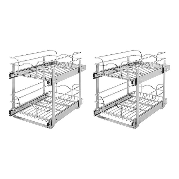 Base Kitchen Cabinet 2 Tier Pull Out, 22 Inch Wide Wire Shelving