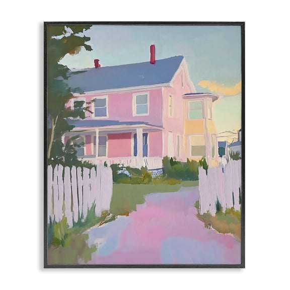 Stupell Industries Pastel Pink House with Fence Black Framed Giclee Art, design by The Prints Vibe