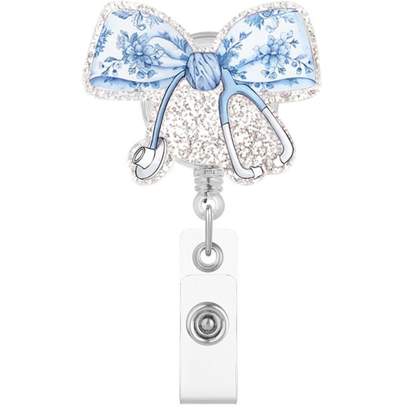 Pink Bow Badge Reel for ID Card Badge,Retractable Badge Holder Alligator Clip Accessories for Nurse,Medical Worker,Nursing Student,Teacher