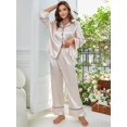 thumbnail image 3 of WEHUSE Silk Pajamas for Womens Set 2 Piece Satin Pjs Soft Button Down Sleepwear Wide Leg Long Pants with Pockets, 3 of 6