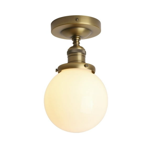 Pathson Industrial Semi-Flush Ceiling Light with 5.9" Globe Milk White Glass Shade, Pendant Lighting Chandelier for Kitchen Porch Loft