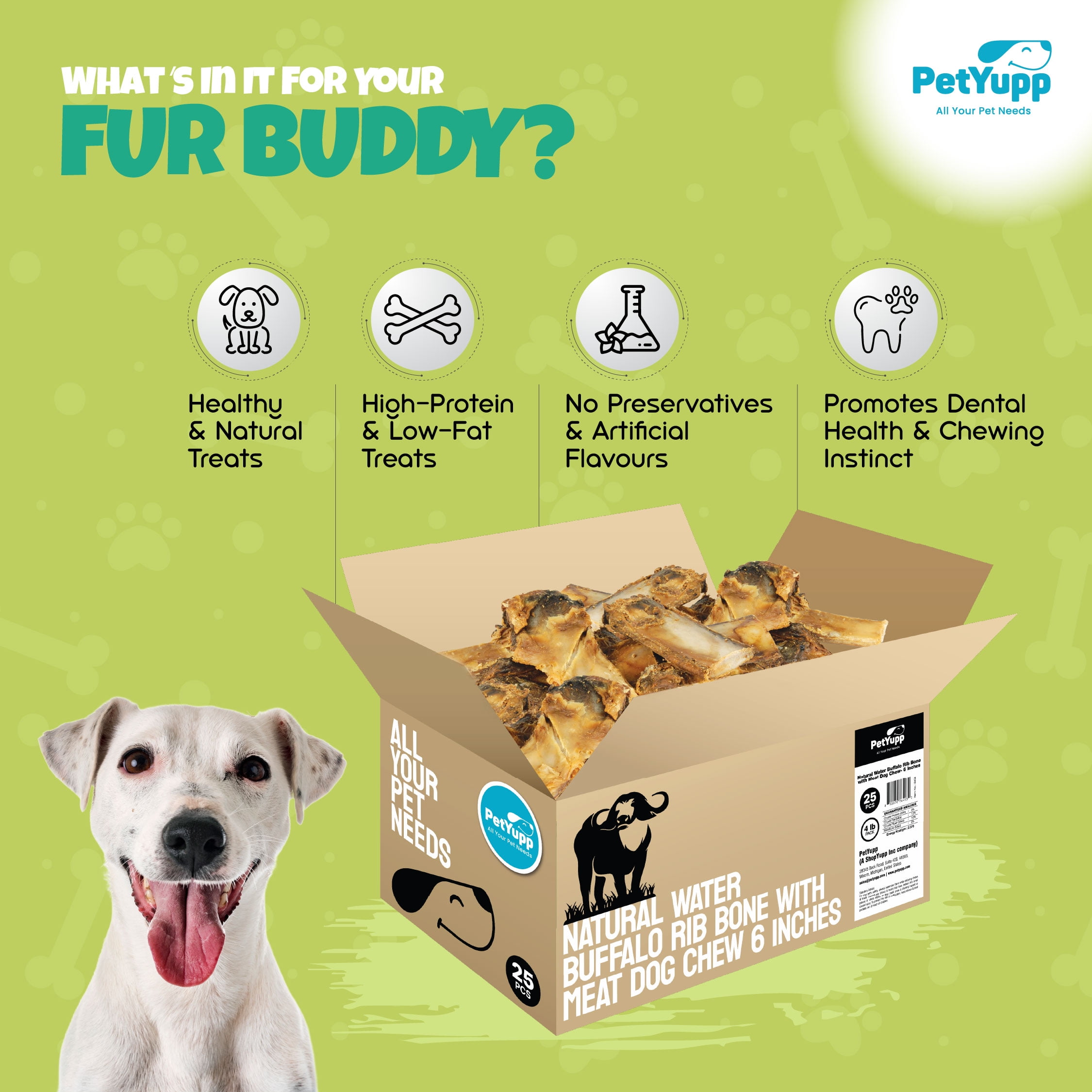PetYupp Beef Rib Bones for Dogs, 25 Count