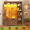 thumbnail image 7 of Farmhouse Hall Tree with 10 Coat Hooks, Bench and Shoe Storage, Entryway Bench with Flip Drawers, 7 Shelves and Led Lights for Entryway, Hallway, 7 of 7