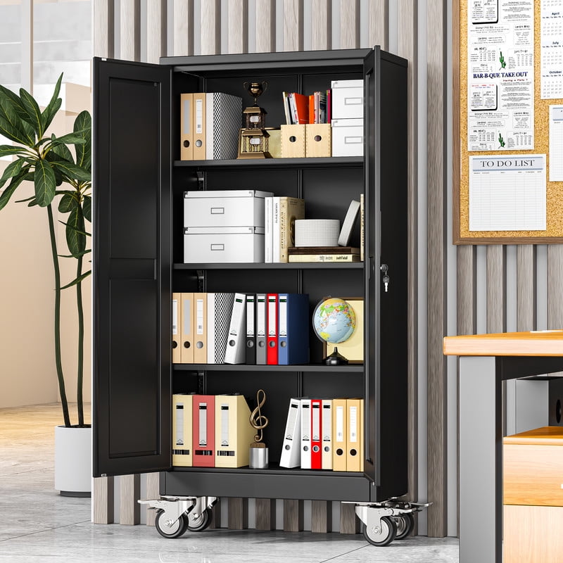 Erosoei 61"H Metal Garage Storage Cabinet with Wheels, Tool Storage Cabinet with 3 Adjustable Shelves
