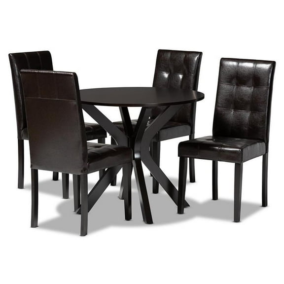 Bowery Hill Dark Brown Faux Leather Wood 5-Piece Dining Set