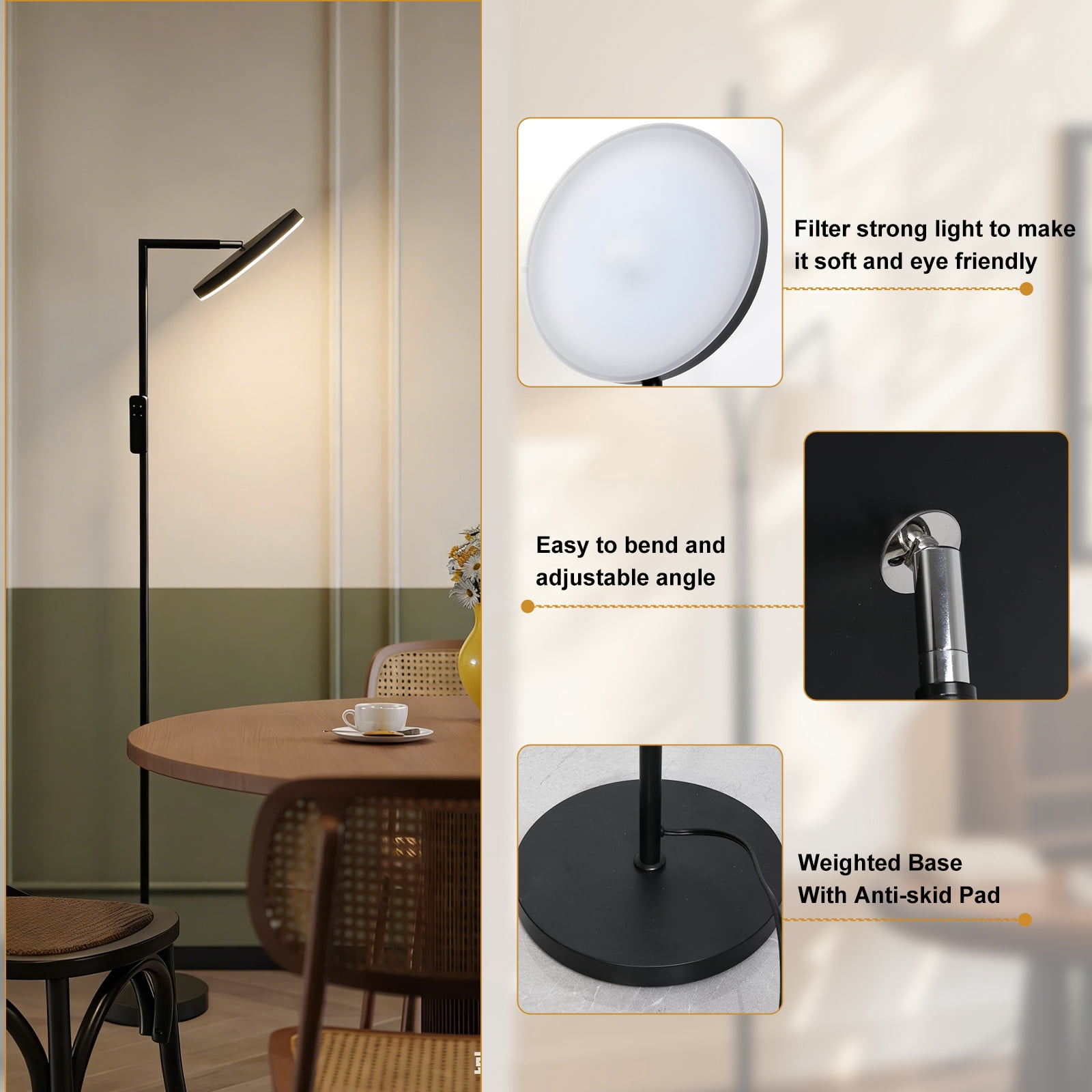 Anrotix 6.3 ft Art Deco Adjustable Head Black LED Floor Lamp