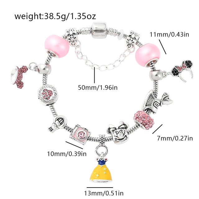 Disney-pulsera DIY de Mickey Castle para mujer, pulseras coloridas de Pandora, colgante de vestido de princesa esmaltado, accesorios de joyería