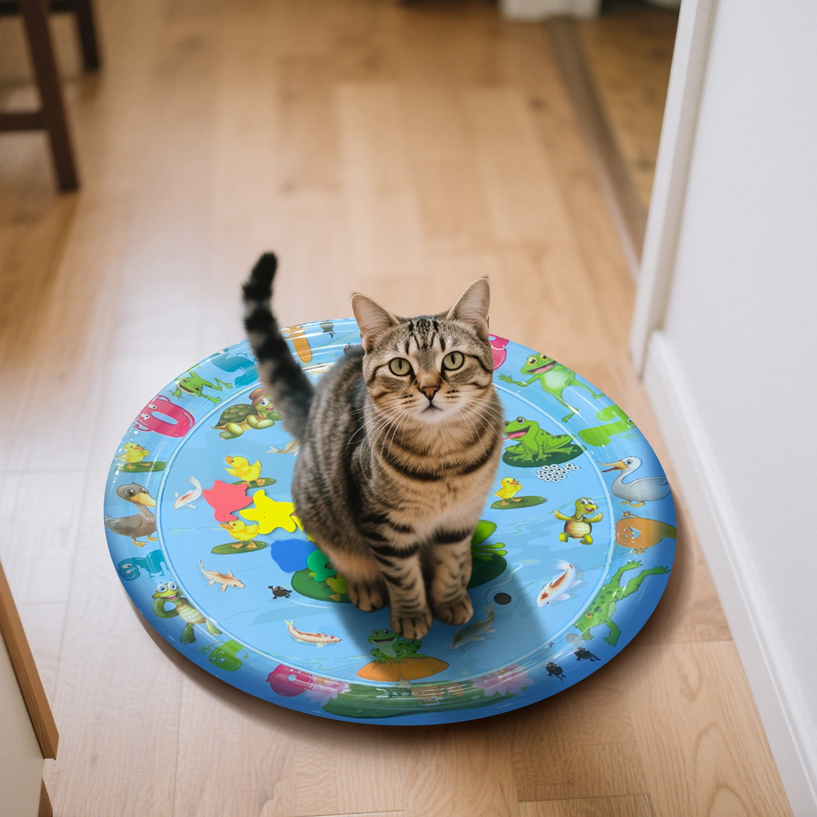 Inflatable Pet Water Mat for Cats and Dogs – Summer Cooling Sensory Water Pad with Floating Toys,Interactive Play Center for Indoor Use
