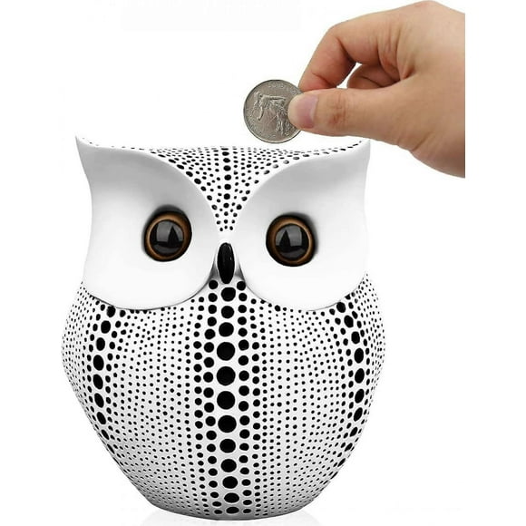 Alcancía de búho para adultos, niños y niñas, de plástico, para ahorrar monedas, estatua decorativa, color blanco, s202412244378