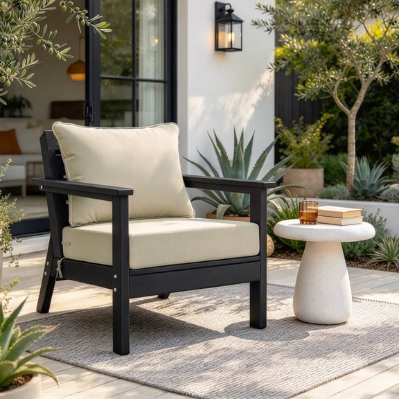 CostaElm Outdoor 2-Piece Deep Set Soft & Supportive Patio Seat Back Chair Cushions, 25'' x 25'', Beige