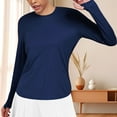 thumbnail image 5 of OGLCCG Soft Long Sleeve Workout Tops for Women Thumb Holes UV Sun Protection Running Hiking Yoga Shirts Solid Color Breatable Athletic Tops,S,Navy, 5 of 5