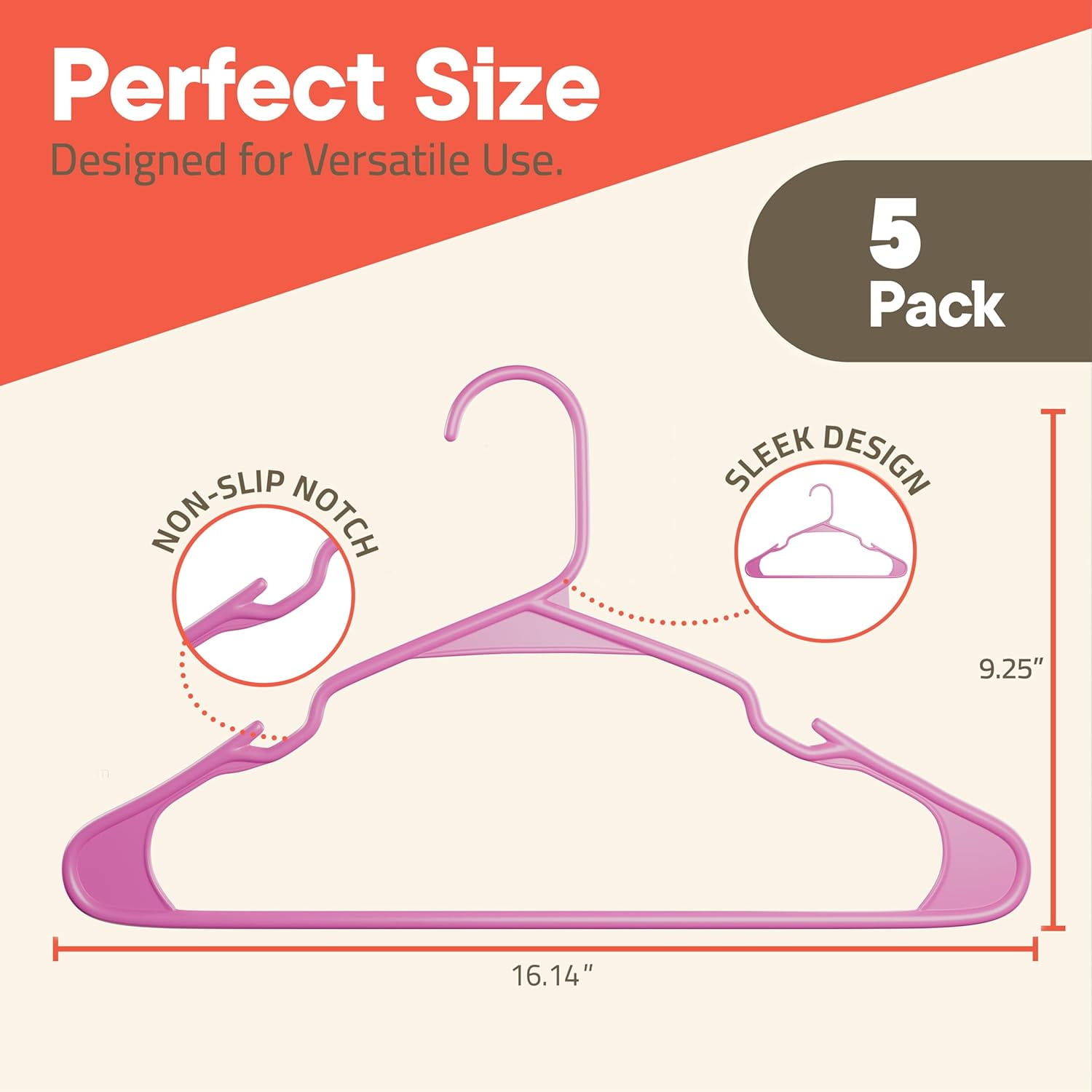 Pink Plastic hangers 5 Pack– Heavy-Duty Plastic Hangers Slim and Space-Saving Hangers, Durable & Lightweight PP Hangers with Non-Slip Shoulder Notches for Slip Dresses, Suits, Jackets & Camisoles