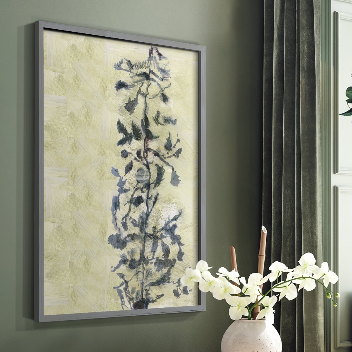 Chinoiserie 2 Tan I Framed Print in Gray Solid Wood Framed Print No Nail Hanging