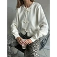thumbnail image 2 of Women'S Crew Neck Cropped Cardigan Sweater Long Sleeve Front Button Shawl Sweater Jacket White S, 2 of 8