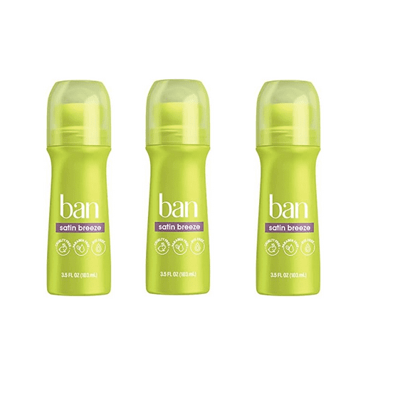 Ban Invisible Roll-On Deodorant for Women, Satin Breeze, 3.5 fl oz, 3 Pack