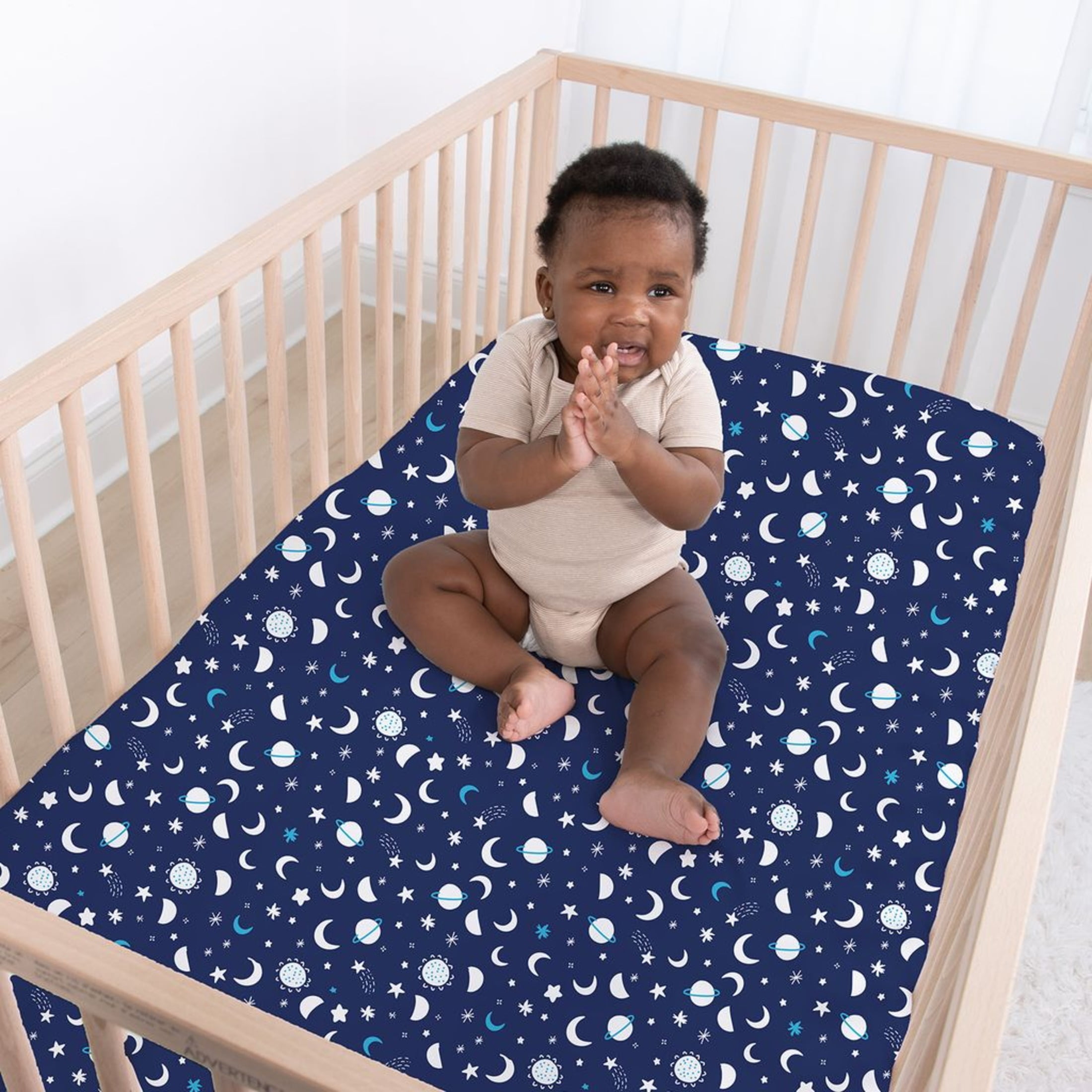 The Peanutshell Fitted Crib Sheet Set, Space, 4 Pack