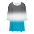 thumbnail image 6 of CHGBMOK Womens 3/4 Sleeve Blouses Color Block Crew Neck T Shirts Casual Pleated Tops Curved Hem Going Out Outfit, 6 of 6