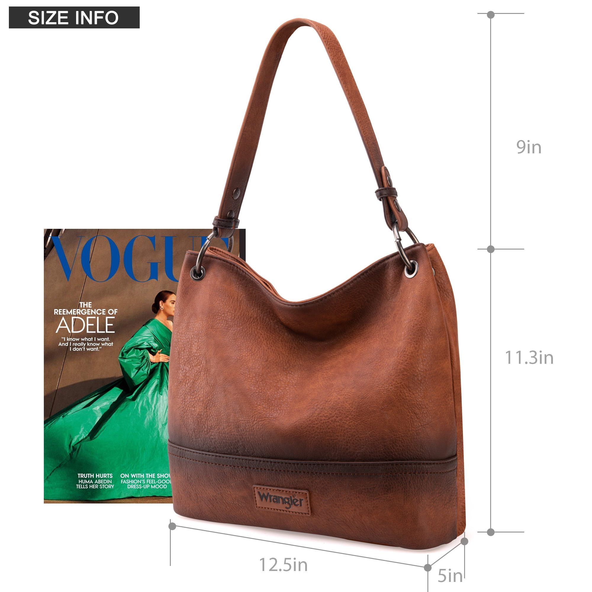 Wrangler Hobo Bags for Women Vegan Leather Top Handle Shoulder Purses and Handbags, Brown