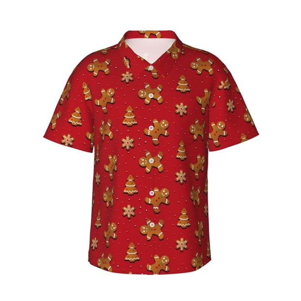 Fotbe Gingerbread Man Camisa Hawaiana para Hombre Unisex – Camisa Casual de Verano con Botones de Manga Corta de Algodón y Lino,X-Large