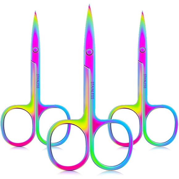 Apuakthei - Juego de 3 tijeras curvas para uñas de acero inoxidable, pequeñas tijeras para uñas, para vello de nariz, vello facial, recortador de cutículas, tijeras de manicura para cejas, nariz,