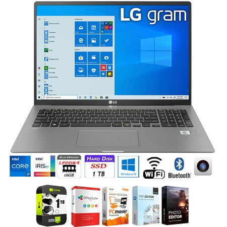 LG gram 17" WQXGA 2560x1600 11th Gen Intel i7-1165G7 16GB/1TB SSD LCD Laptop Bundle w/ Elite Suite 18 Software + 1 Year Protection Warranty