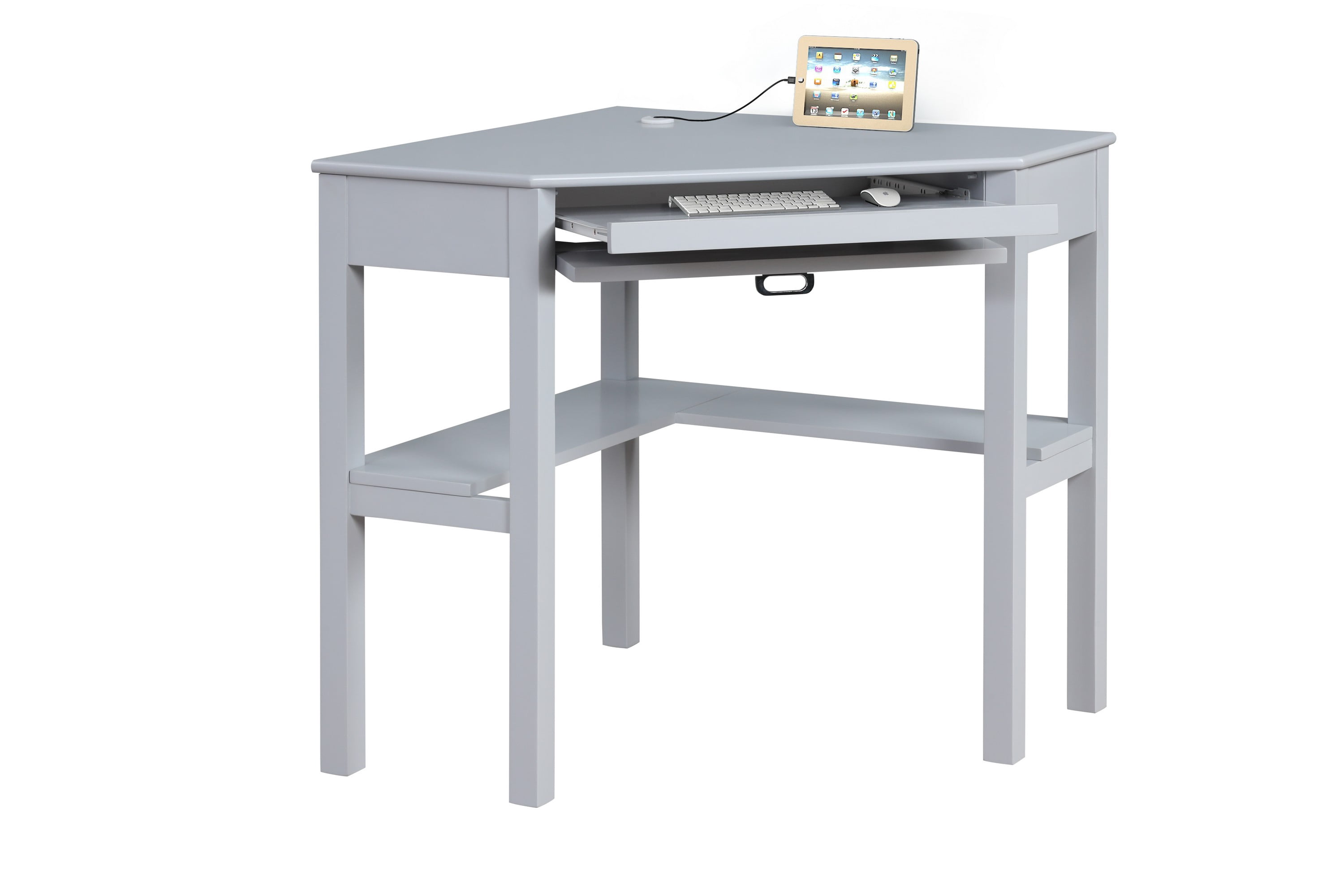 Linon Lakelyn Corner Desk, 29" Wide with Hidden Sliding Keyboard Tray, Gray