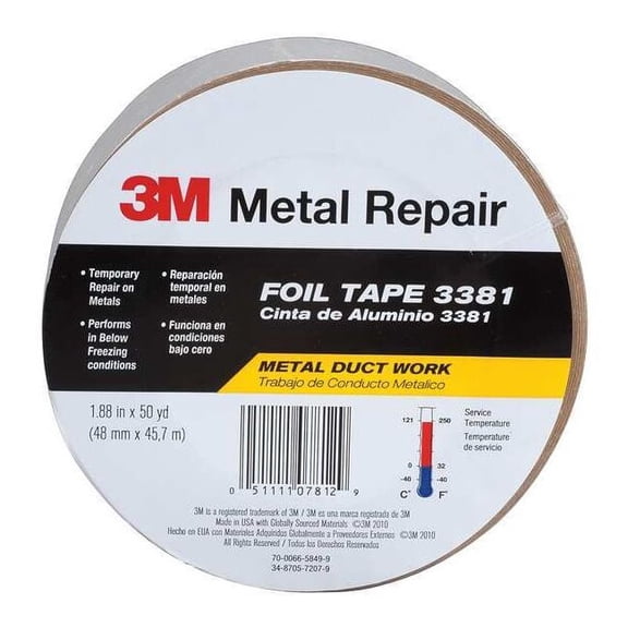3m Foil Tape,2 13/16 in x 50 yd,Aluminum 3381