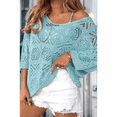 thumbnail image 4 of Suéter de Crochet Calado para Mujer, 3/4, Hombros Descubiertos, Verano 2025 Azul M, 4 of 7