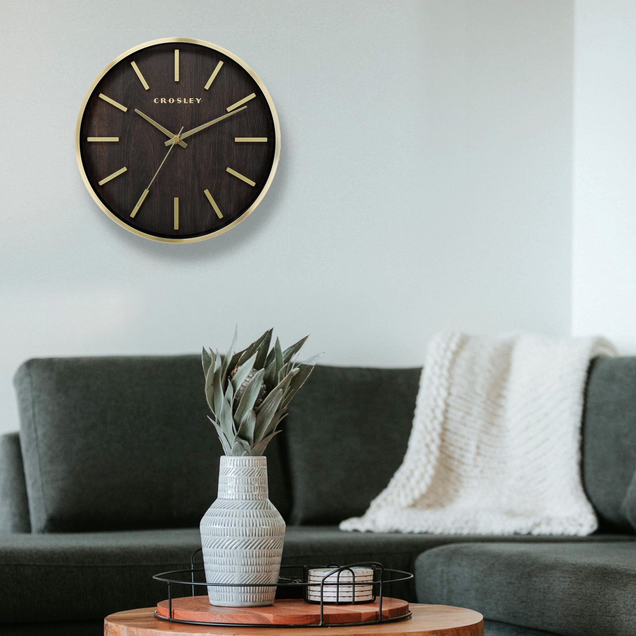 Crosley Analog 10" Gold Metal Quartz Accurate Wall Clock with Raised Hour Marks