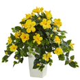 thumbnail image 1 of Hibiscus Artificial Plant in White Tower Planter, Yellow, 1 of 1
