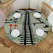 HAOXIT Railroad Tablecloth, and Pattern, Round Table Cover for Dining Room Kitchen Decor