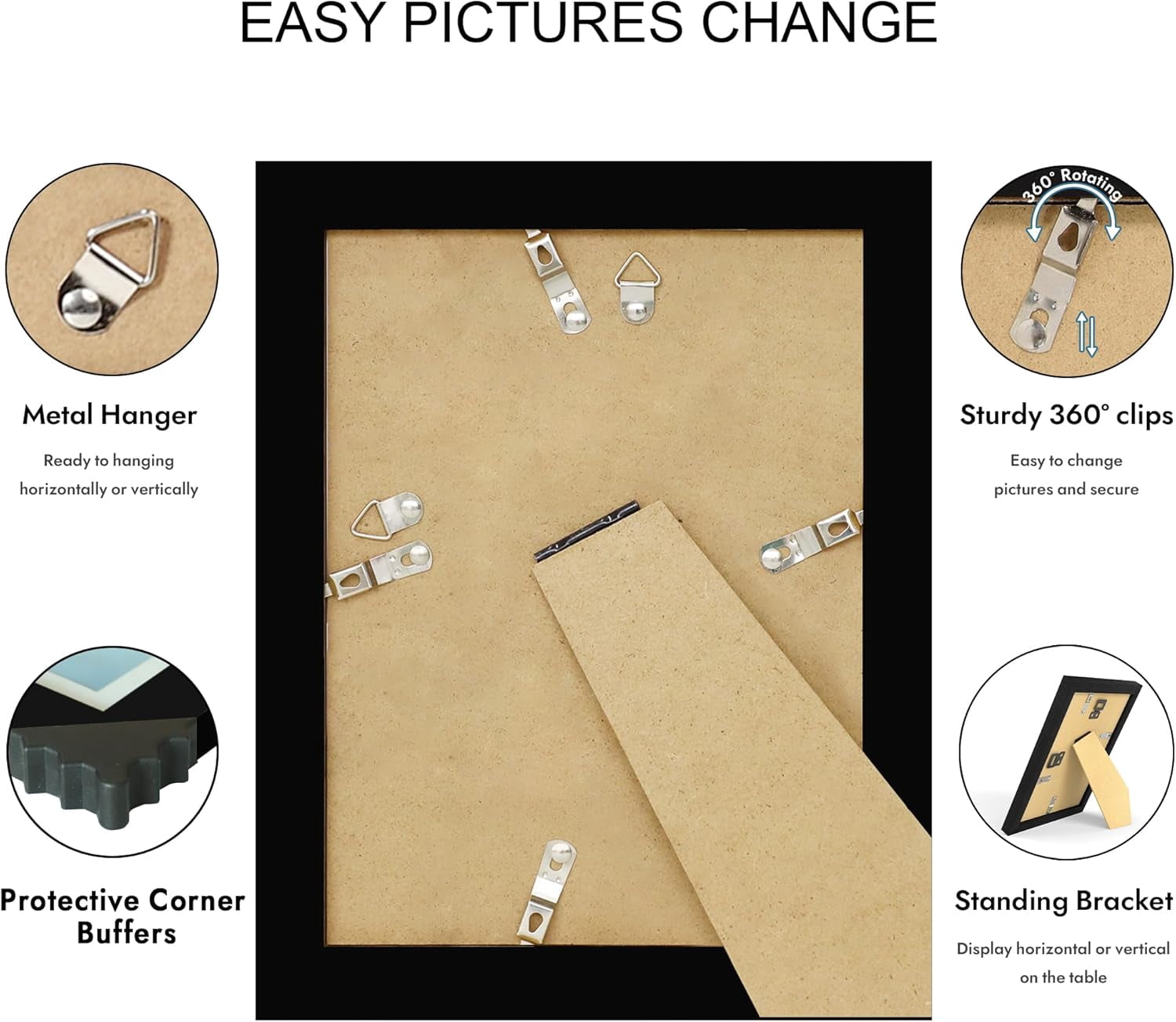 6x8 Picture Frame Set of 2, Made of Real Glass and Black Wooden Frame - Display Pictures 4x6 with Mat or 6x8 Without Mat, 6 by 8 Photo for Wall or Tabletop