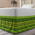 thumbnail image 1 of Mexican Print Bed Skirt, Oriental Hand Drawn Motifs Horizontally Ornamented, Elastic Bedskirt Dust Ruffle Wrap Around for Bedding Decor, 4 Sizes, Yellow Hunter Green, by Ambesonne, 1 of 2